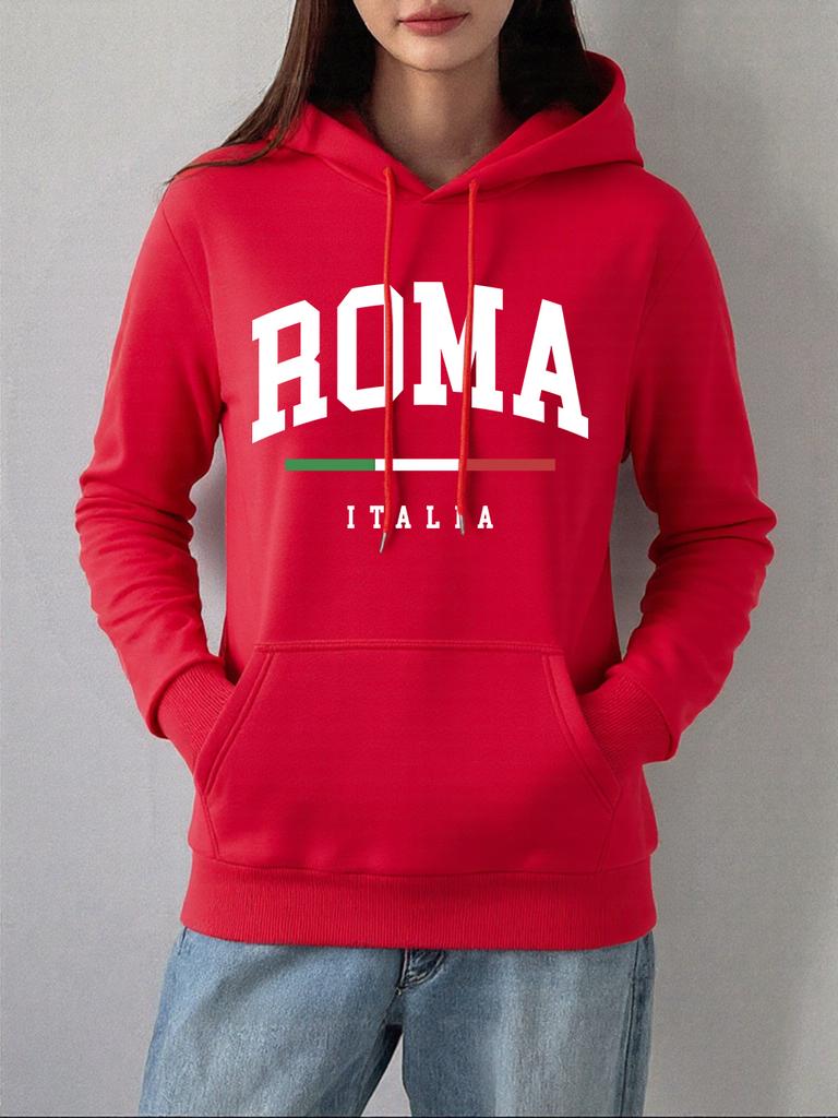 Roma Italia Flag Prints Hoodies Women Winter Fleece Warm Sweatshirts Comfortable Casual Pullovers Basics Pocket Woman Clothes