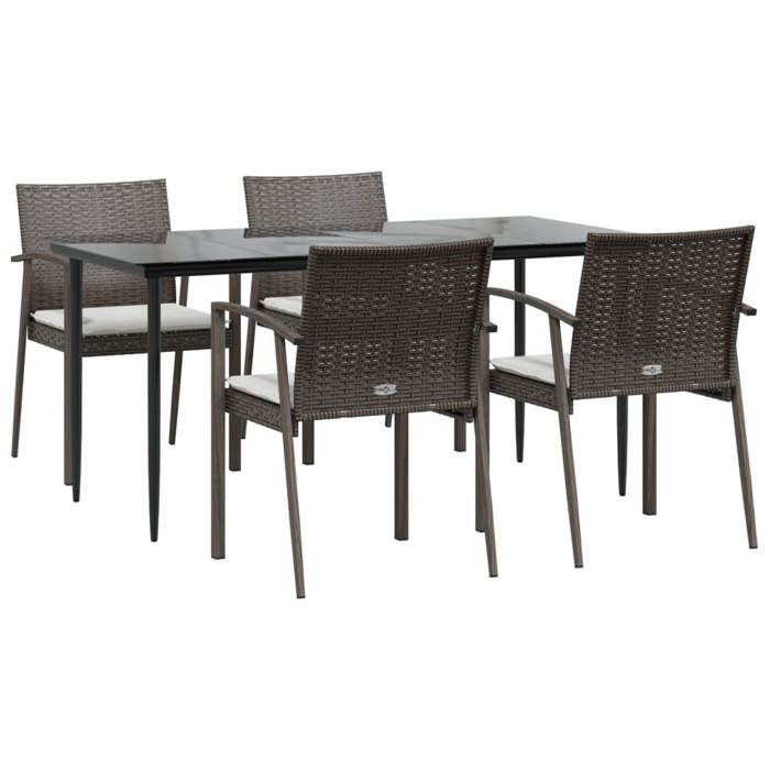 VidaXL Garden Dining Set 5 Pcs Cushions Wicker Steel 3186977