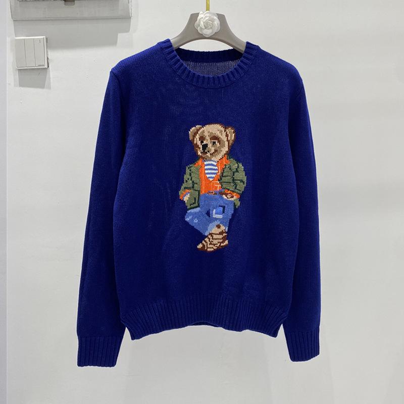 Damen Jacquard Wollmischpullover mit gesticktem Cartoon-Bär-Design