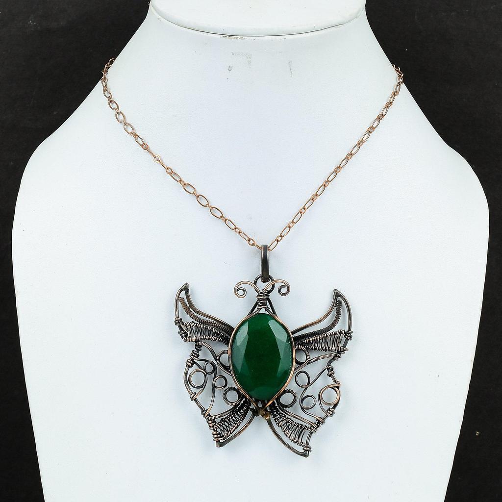 Faceted Zambian Emerald Pendant Copper Wire Wrapped Pendant Handmade Jewelry Butterfly Pendant Gemstone Pendant Copper Jewelry Gifts For Her