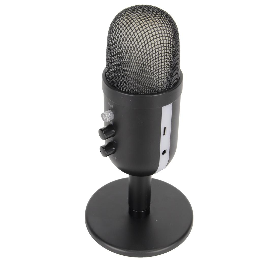 Microphone USB à réduction de bruit Lumière RVB Microphone à condensateur d'ordinateur avec traitement de réverbération pour OS X pour