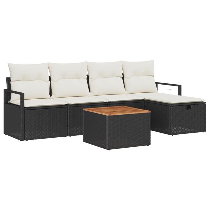 Ensemble de Canapé de Jardin 6 Pièces avec Coussins Noir en Rattan Poly, Canapé de Jardin 2 Places avec Rangement &amp; Coussins 3360862