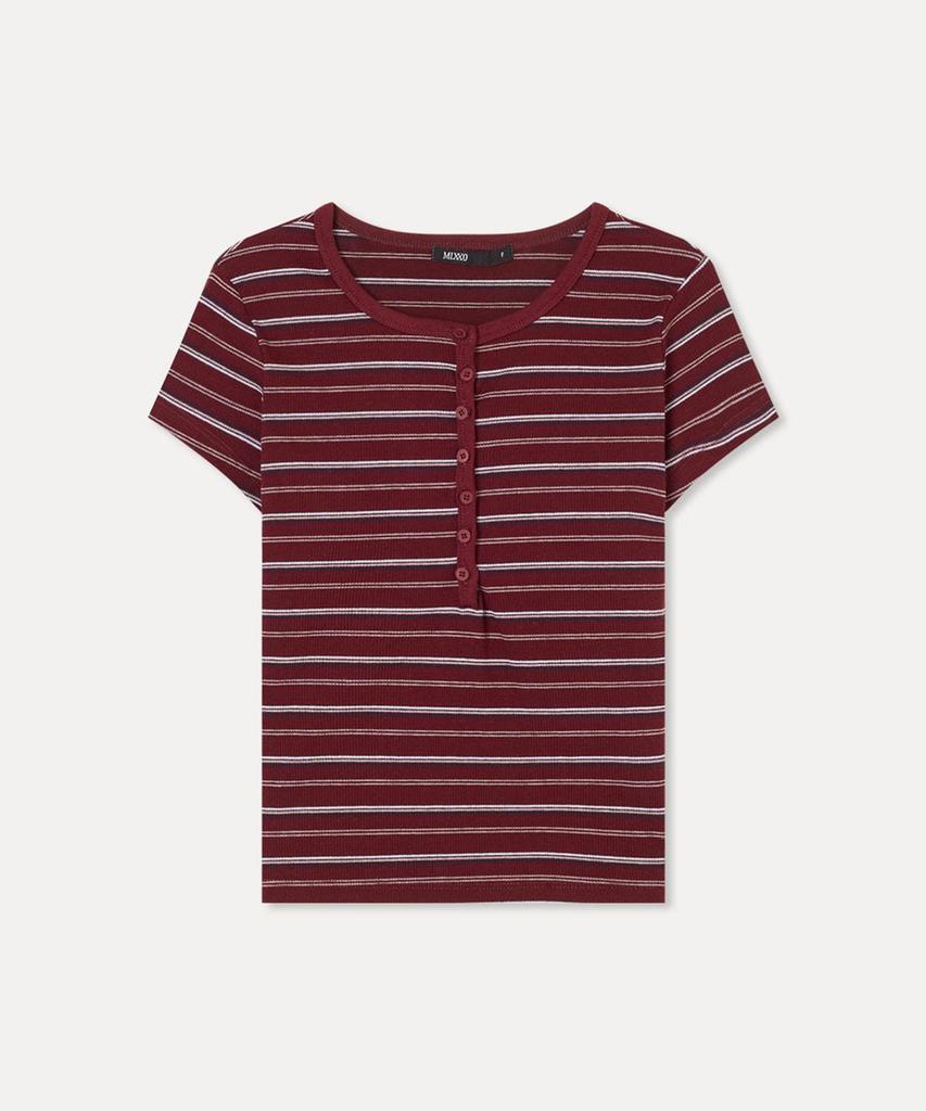MIXXO Striped Button-Up Short Sleeve T-Shirt_Miwhwg95Ss