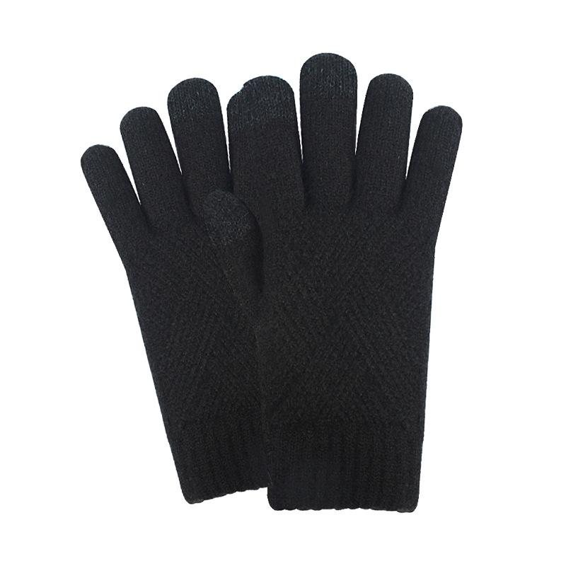Adult Winter Touch Screen Knitted Gloves for Women Double Layer Plus Velvet Warm Cold proof Five Finger Gloves Riding Anti Slip Gloves for Men