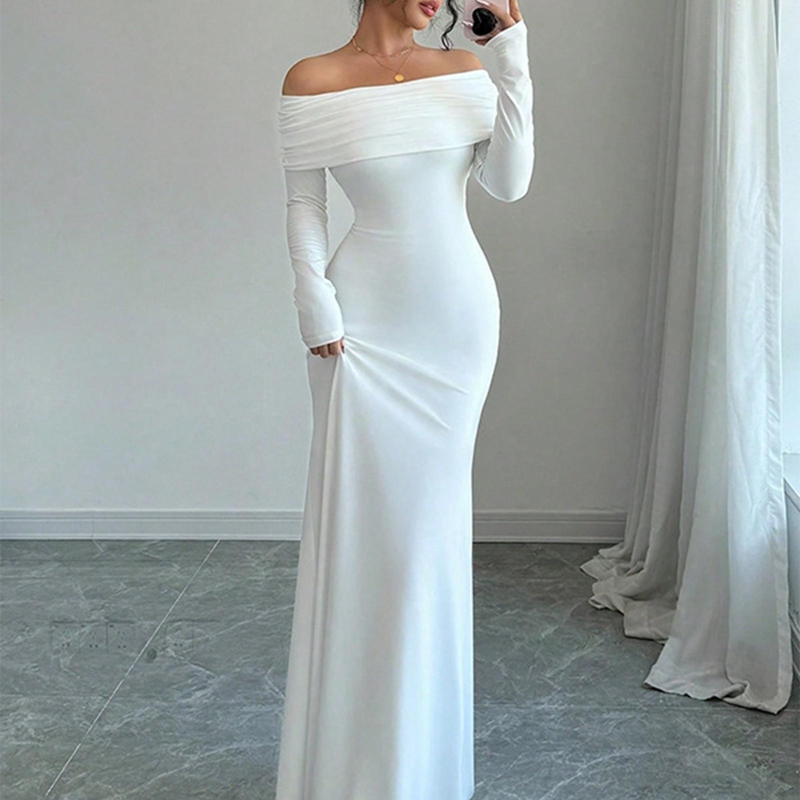 

Женское однотонное длинное платье без рукавов с карманом на одно плечо и без бретелек XL белый