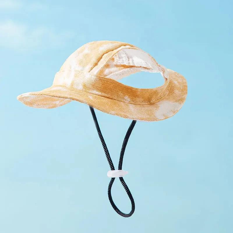 Summer Pet Cute Open Ears Adjustable Breathable Sunscreen Shading Small Dog Cat Hat Dog Bucket Hat