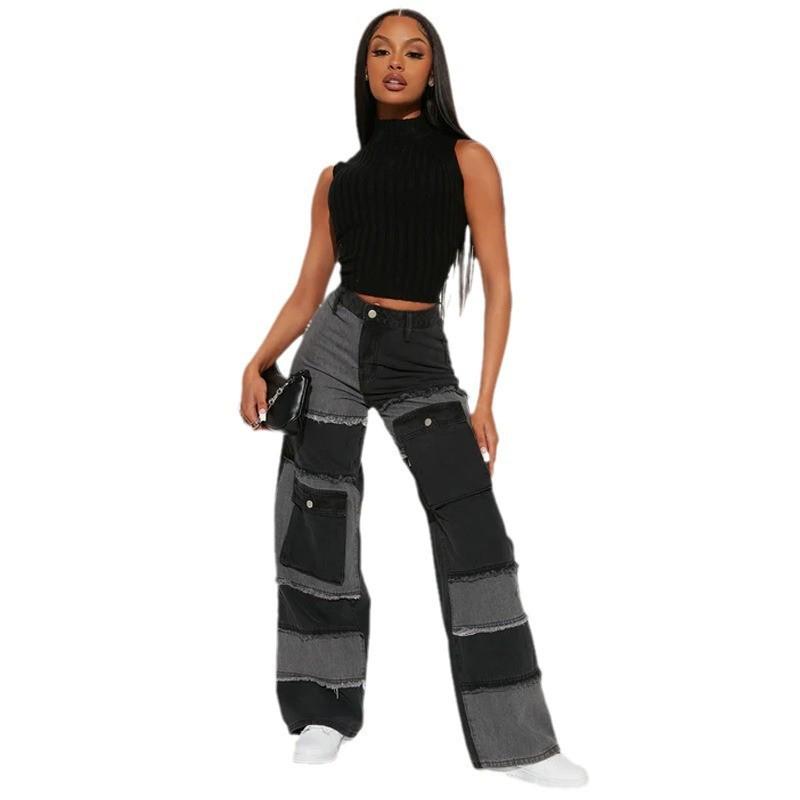 Elegant Patchwork High-Waisted Straight Leg Women's Jeans (2023)