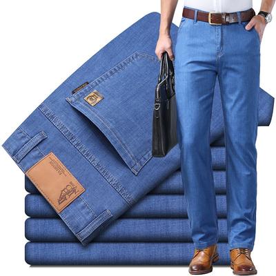 2024 Spring Summer Brand Men's Fit Straight Lightweight Cotton Stretch Denim Business Casual High Waist Thin Light Grey Jeans