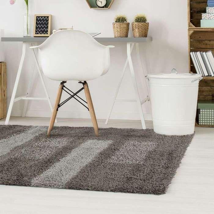 Gray Rectangles Pattern Long Pile Rug 160x230