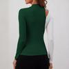 Autumn and Winter Elegant Contrasting Stitching Small Stand Collar New T-shirt Slim Slim Slim Long-sleeved Top Women