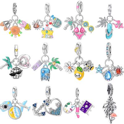 Copper Charms Coconut Tree Cactus Starfish Beach Beads Fit Original Bracelets Bangle Diy Pendant Fine Jewelry Gift