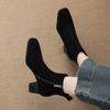Krazing Pot Cow Suede Nubuck Winter Square Toe Modern Boots Thick High Heels Zipper Women Ankle Boots