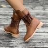 Fashion Short Boots Women Autumn and Winter New Retro Rivets Knight Boots Female Lace Up Thick Low Heel Round Head Solid Bota Feminina