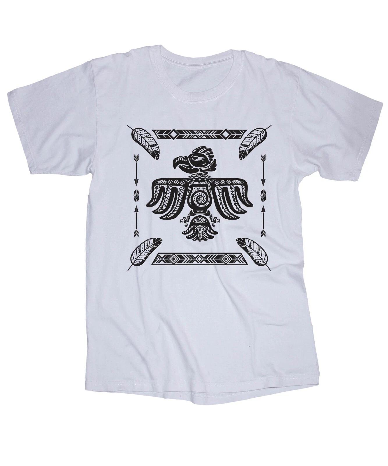 

Tribal Native American Eagle white T-shirt Feathers pattern M