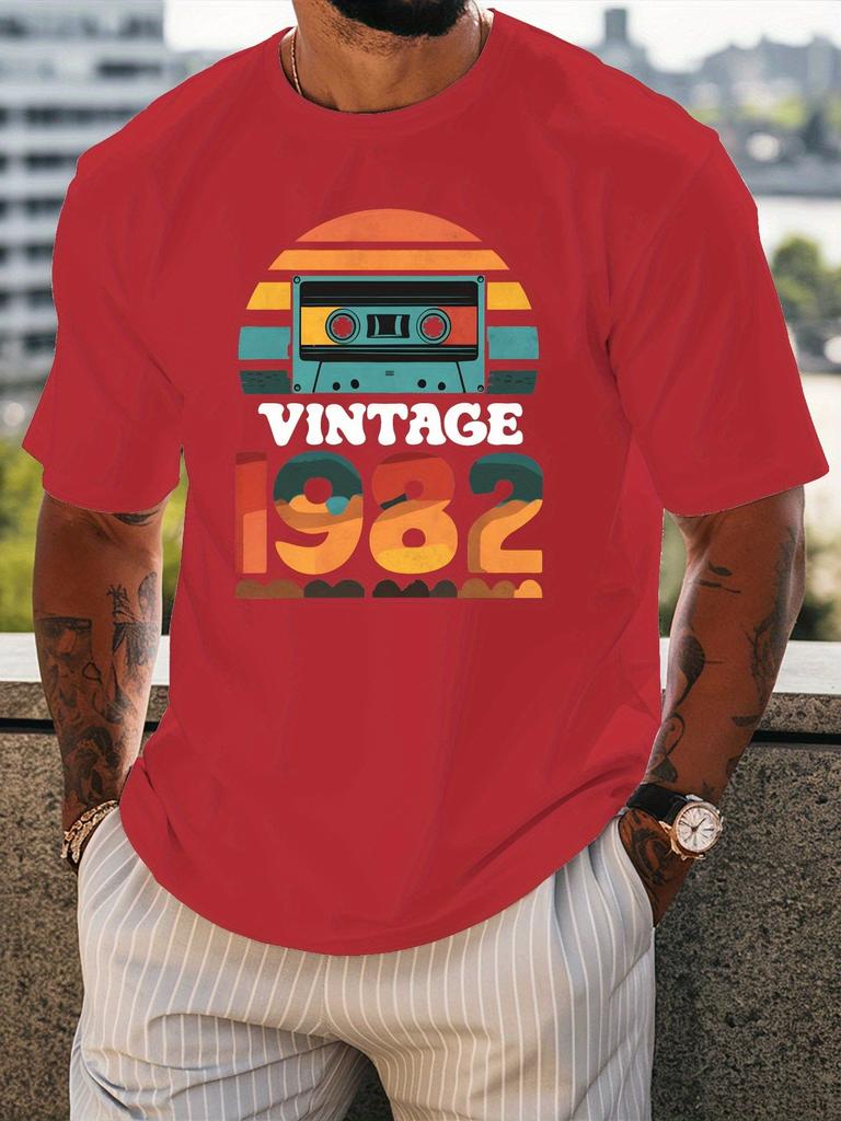 Vintage Cassette Tape 1982 Retro Sunset Graphic Unisexs T Shirt 80s Music Lover Short Sleeve Crew Neck Cotton Birthday Casual Tee