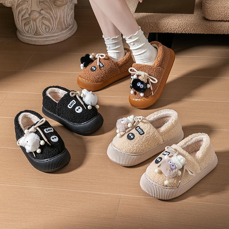 Cotton slippers autumn and winter bags and cartoon home thick-soled plush warm fluffy shoes can be