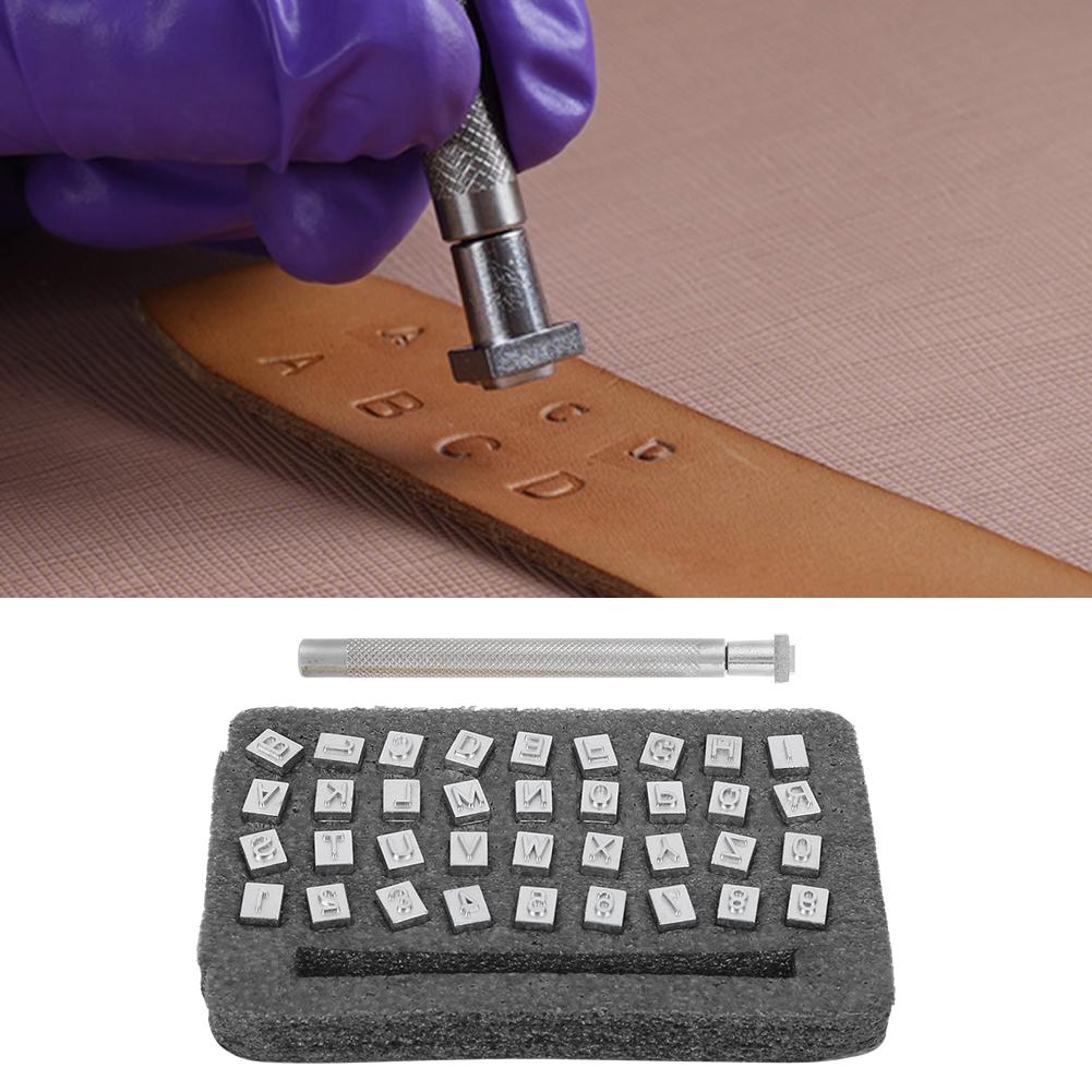 

Набор для тиснения кожи с алфавитом 36 шт. DIY аксессуар Портативный ручной набор для печати Нержавеющая стальЧерный