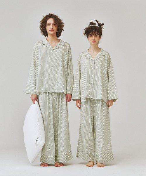 [OGGITT] Dormitory Double Ticking Stripe Pajamas Green [Shipped from Korea] 100% Authentic