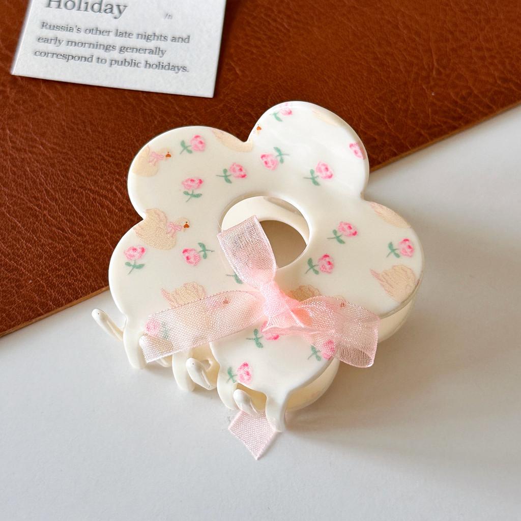 

Cute Floral Hair Claw Clip For Girls Beautiful Acetate Bowknot Style Perfect For Summer Pink Flower Clip