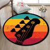 Round Retro Bass Guitar Head Print Rug Non-slip Floor Mat for Music Room Bedroom Living Room Home Decoration