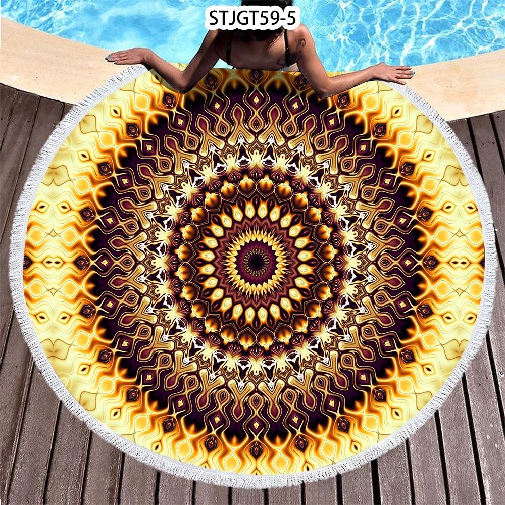 Microfiber Round Beach Towel Sport Scarf Mandala Circle Serviette De Plage Toalla Playa Swimming Bath Towel with Tassel