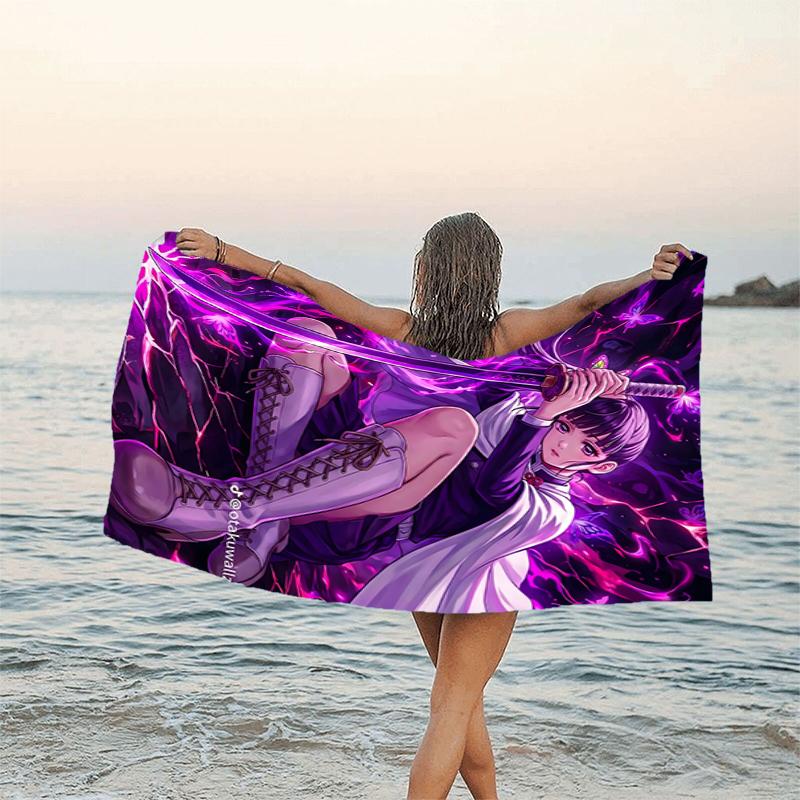 1pc Tsuyuri Kanawo1 Beach Towel, Beach and Seaside Swimming Pool Equipment, Fashion Pattern, Rectangular, Travel Essentials