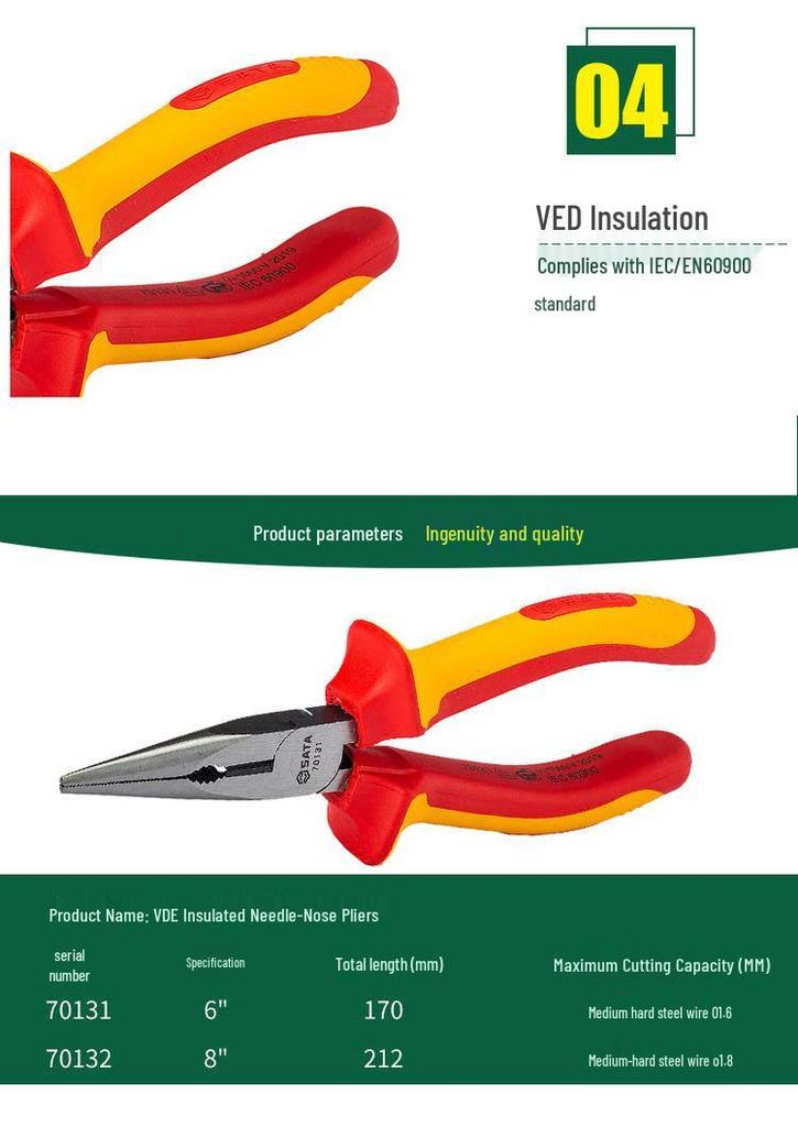 SATA VDE Insulated High Voltage Diagonal Cutting Pliers 6" & 7"