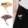 Women Brooch High-Gloss Rhinestone Inlay Faux Pearl Decor Ginkgo Leaf