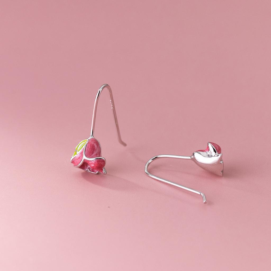 New Fashion Gentle Pink Creative Tulip Ear Hook 925 Sterling Silver Personality Sweet Flower Exquisite Earrings TYB283
