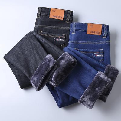 Spring Plush Men's Jeans Slim Fit Stretch Long Pants Soft Jeans