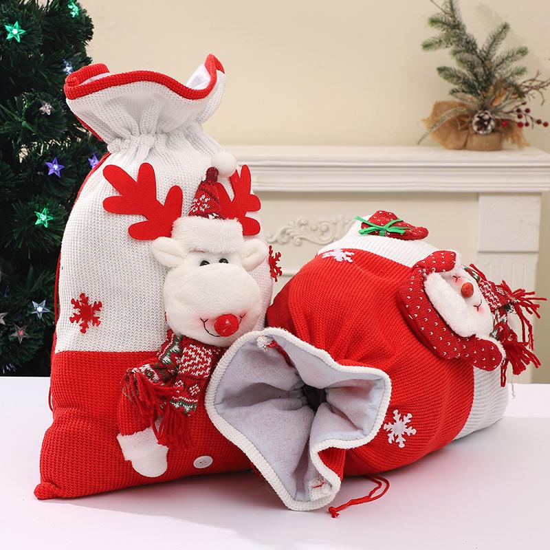 Christmas New Gift Bag Cross-border Large Bundle Mouth Bag Decorative Ornament Candy Bag Cartoon Snowman Old Man Portable