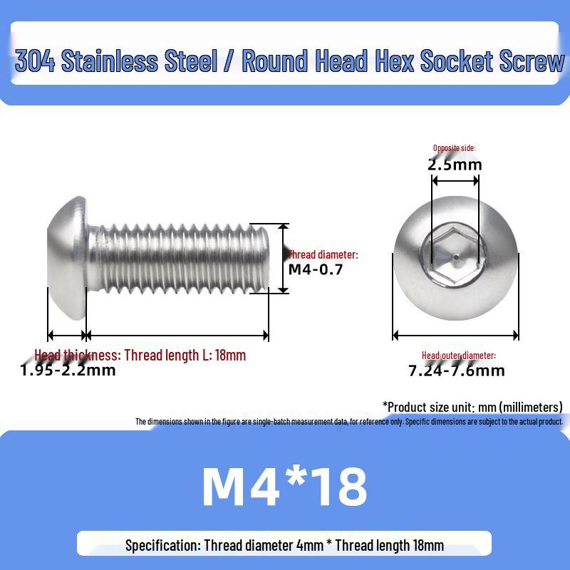 304 Stainless Steel Mushroom Head Hexagon Screw M2-M6
