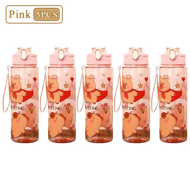 1/3/5/10PCS 750ML Capybara Straw Cup Cute Cartoon Water Bottle with Carry Strap Leakproof Portable Drinking Cup Kids Bottle