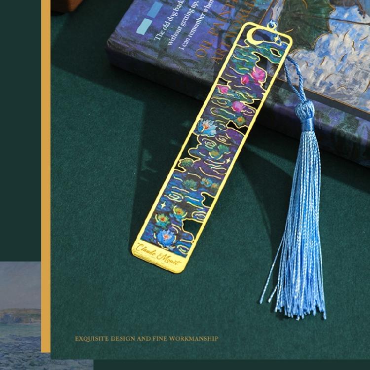 4Pcs Vintage Oil Painting Themed Bookmarks with Tassels Hollow Metal Bookmarks Book Page Marker for Teacher Reader