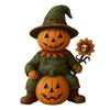 Pumpkin Man Figurine Scary Halloween Pumpkin Head Scarecrow Statue with Skull Sunflower Mini Desktop Ornament for Indoor Tabletop Mantel