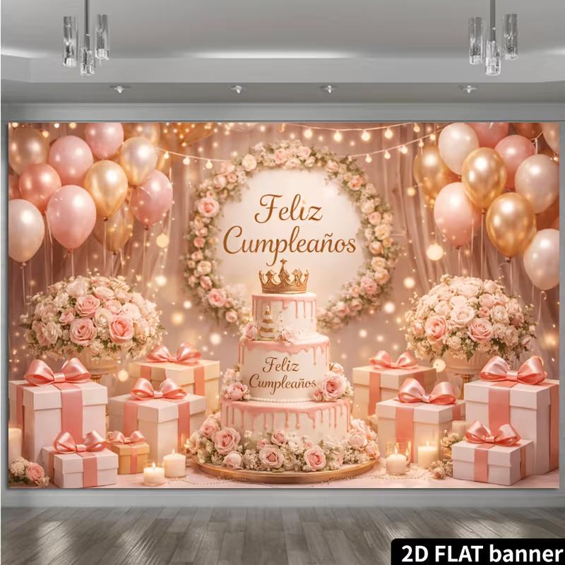 2D Floral Crown Cake & Balloon Photography Background