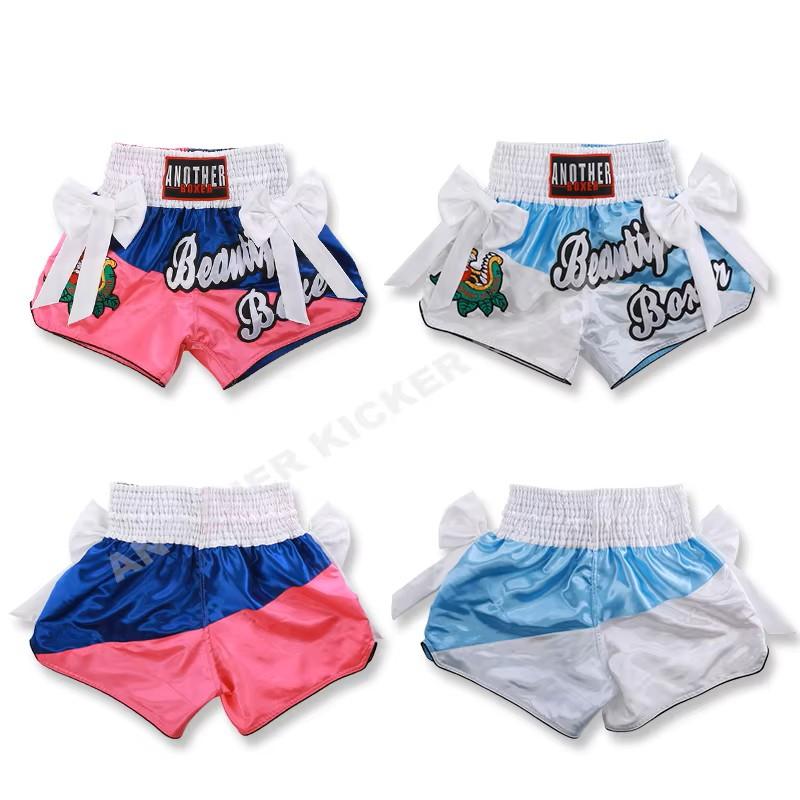 Ribbon Bow Muay Thai Shorts Pants Kickboxing Boxing MMA UFC Martial Arts Unisex Men Women Kid Quick Dry Print Elastic High Waist Polyester Training