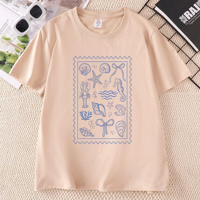 Coquette Seashell T Shirt Coastal Summer Tee Beachy Shell Swim Crewneck TShirt Trendy Shellfish Ocean Bow Tshirt Unisex Clothing