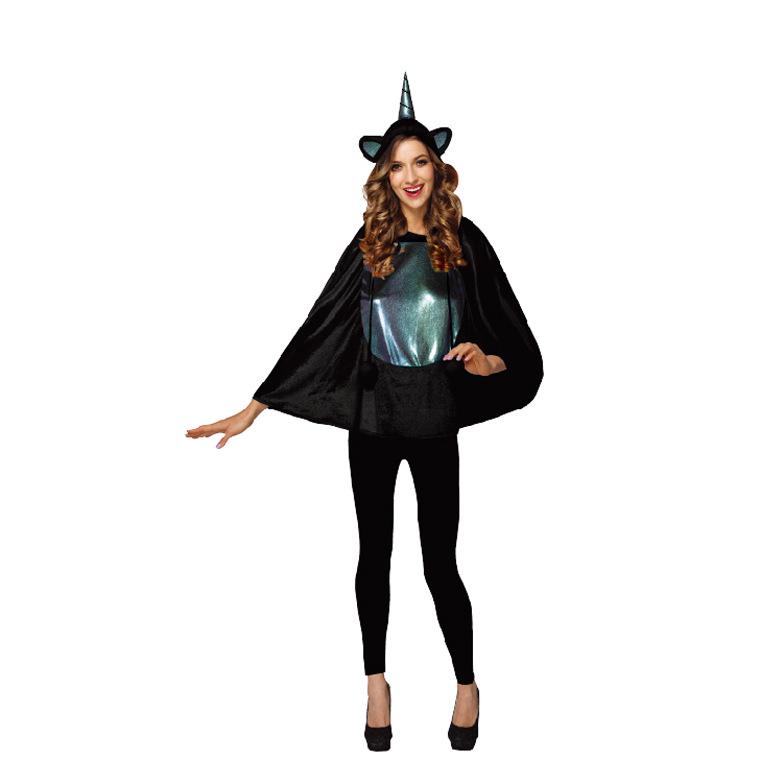 European & American Halloween Black Unicorn Cloak Cape for Cosplay, Role-Playing, Witch Stage Performance