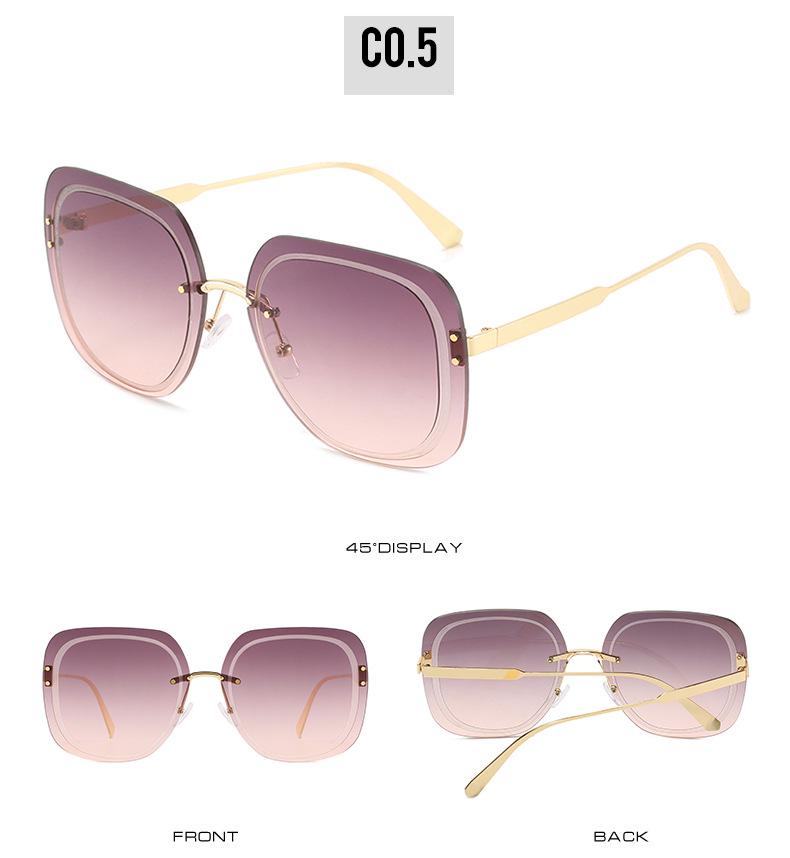 2021 European and American Square Frame Sunglasses with Rice Nail Grooved Lenses for Women