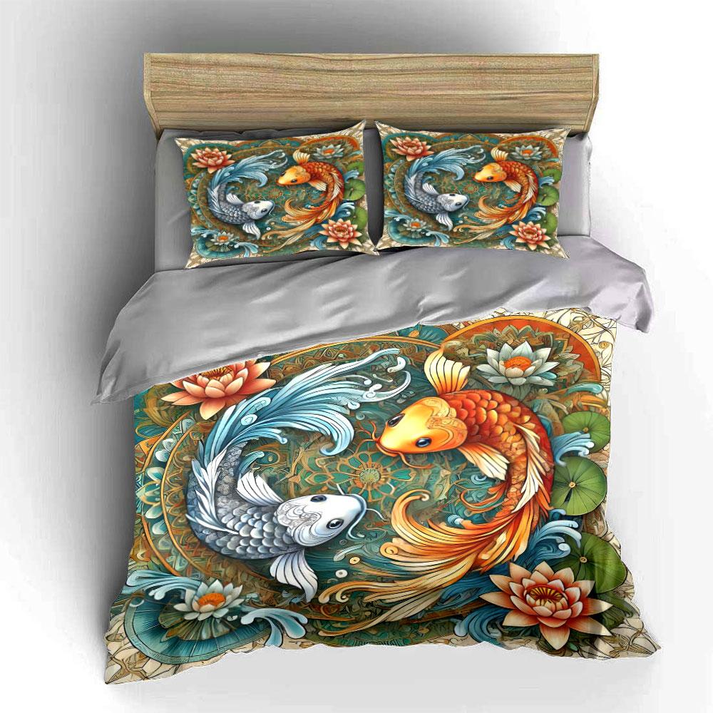 "Fish Art Set Decorative Use" Soft Skin-Friendly Bedding Set Includes 1 Duvet Cover And 2 Pillowcase, Gift