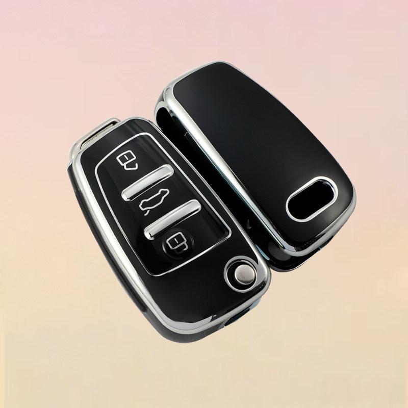 Auto Shell Fob For A1 A3 A4 A5 A6 A7 Q3 Q5 S6 B6 B7 B8 C6 8P 8V 8L TT RS Soft TPU Car Folding Key Case Bag Cover Protector