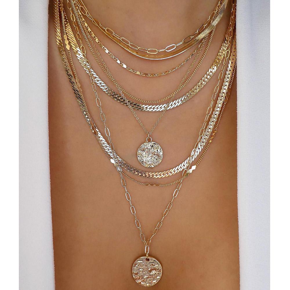 Bohemia Gold Multiple Styles Necklace For Women Trendy Multi-Layer Crystal Pendant Necklaces Set Jewelry Gifts