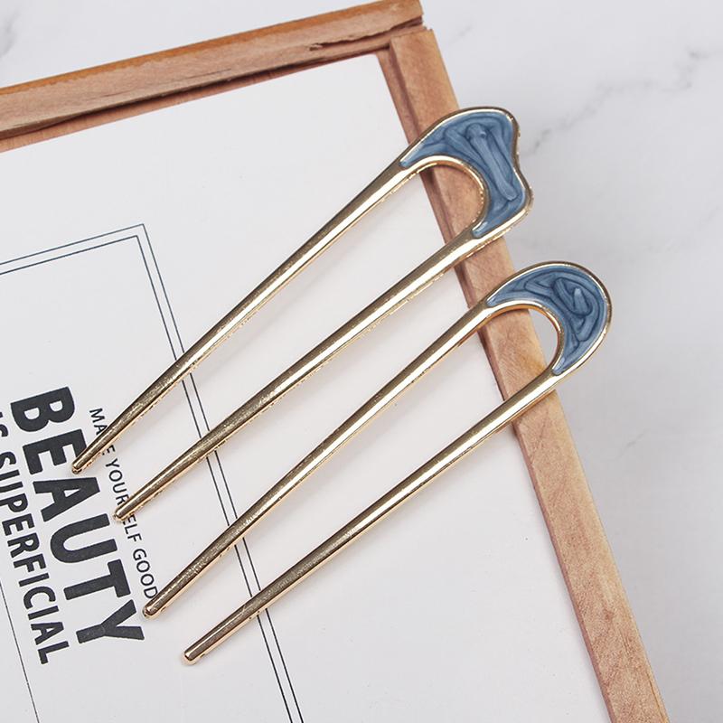 

Metal U Shape Hair Stick Women Elegant Shell Enamel Hairpin Female Headwear
