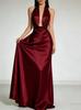 European and American summer neck halter satin evening dress dress, high-end party sexy bridesmaid dress