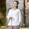 Johnature Women Vintage T-Shirts Spring Chinese Style Solid Color Soft O-Neck Seven Sleeve Female T-Shirts