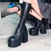 Fashion Comemore Women Punk Style Autumn Winter Chunky Platform High Boot Party Shoes Ladies Black Thick Heels Elastic Knee High Boots