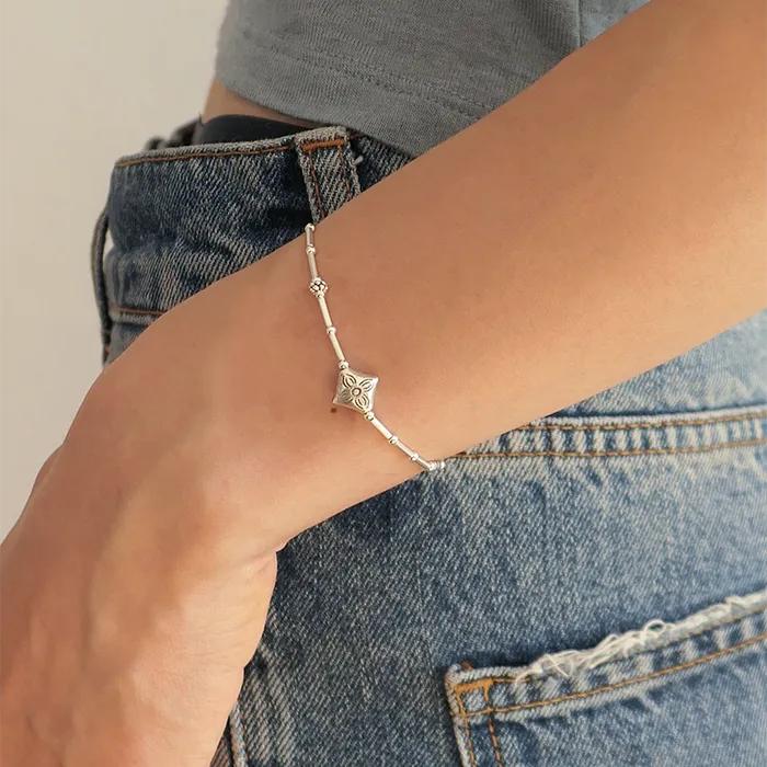 Ethnic Diamond Silver Bracelet