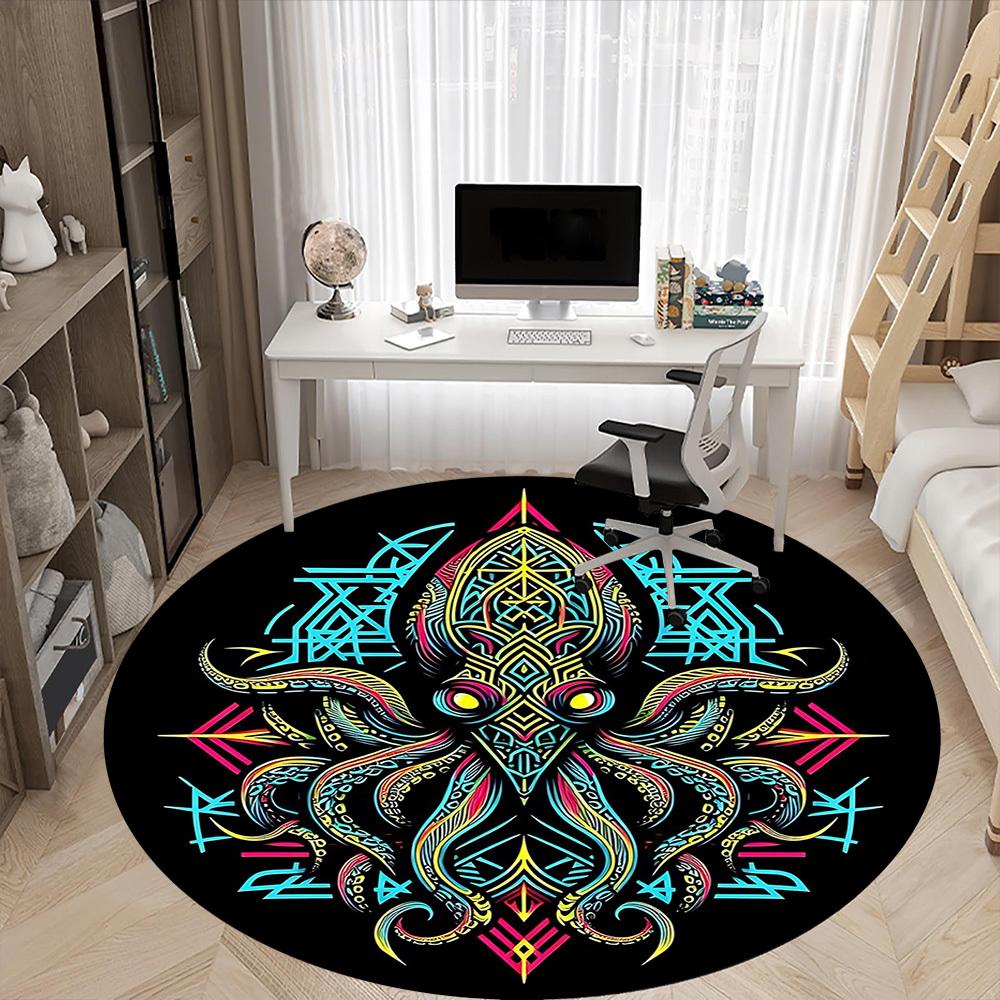 1pc Octopus Mandala Office Round Area Rug, Under Office Chairs Bedroom Living Room Home Decor, Room Deco, Available in Various Sizes