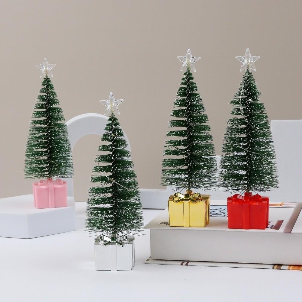 4pcs Funny LED Candle Christmas Night Light Pine Tree Plastic Xmas Tree Candle Lamps Luminous Ornament Desktop Decor